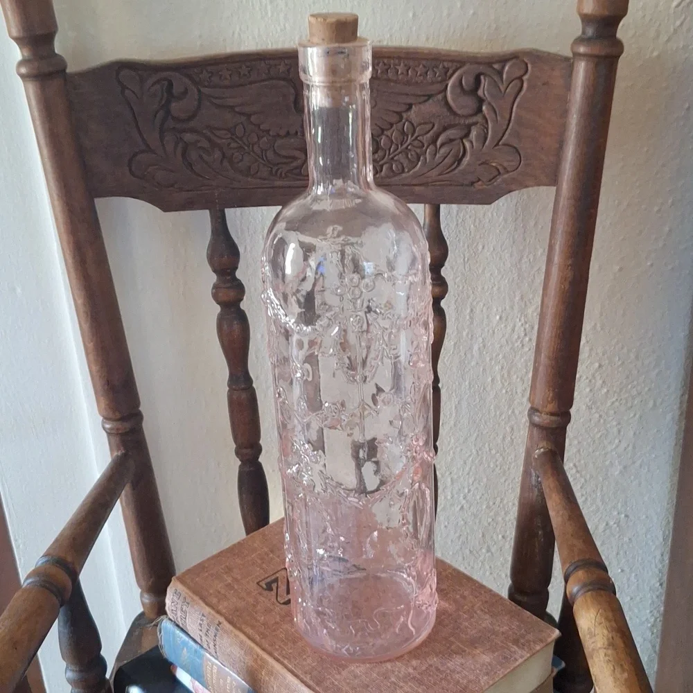 Midcentury Pink Glass Decorative Bottle/Made in Italy/Vintage Wine Carafe